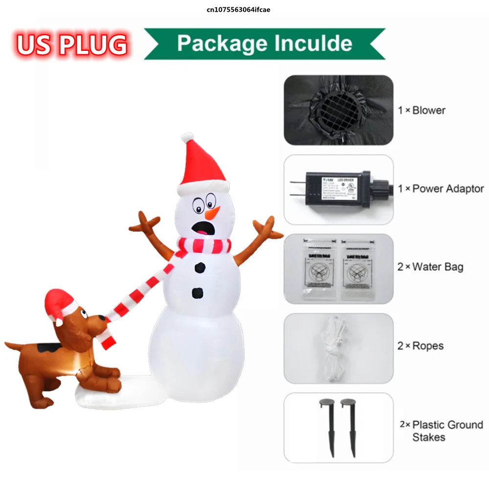 1.1M Christmas Inflatable Dog Bites Snowman Scarf Build-in LED Lights Party Decoration for Outdoor Indoor Yard Lawn Garden Decor