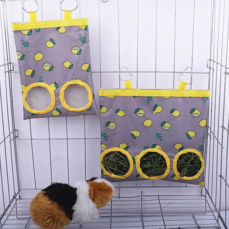 Hay Bag Hanging Pouch Feeder Holder Feeding Dispenser Container for Rabbit Guinea Pig Small Animals Pet Bunny Cage Accessories