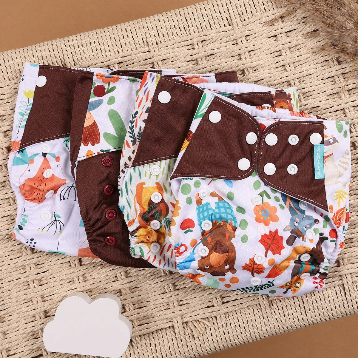 Happyflute 4Pcs/Set Eco-Friendly Cloth Diaper Ecological Reusable Baby Diapers