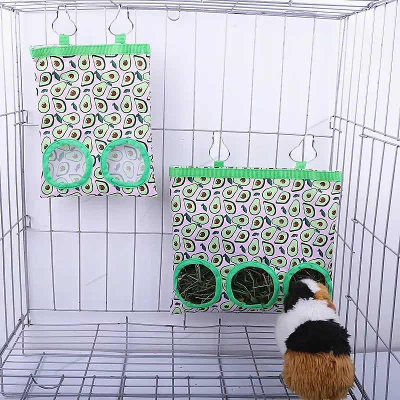 Hay Bag Hanging Pouch Feeder Holder Feeding Dispenser Container for Rabbit Guinea Pig Small Animals Pet Bunny Cage Accessories