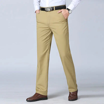 Summer Thin Autumn Thick 100% Cotton Straight Suit Pants Men's Loose Trousers Business Solid Gray Khaki Casual Brand Clothes