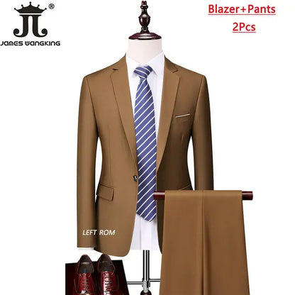 M-6XL 15 Colors ( Jacket+Vest+Pants ) Formal Business Office Men's Suits Groom Wedding Dress Party Dress Solid color Suit