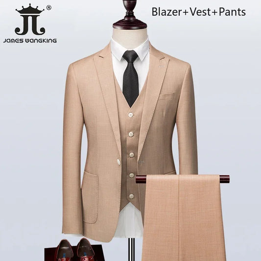 S-5XL ( Blazer + Vest + Pants ) Boutique British Style Mens Suit Plaid Groom Wedding Dress Business Casual Formal Suits 3Pcs Set