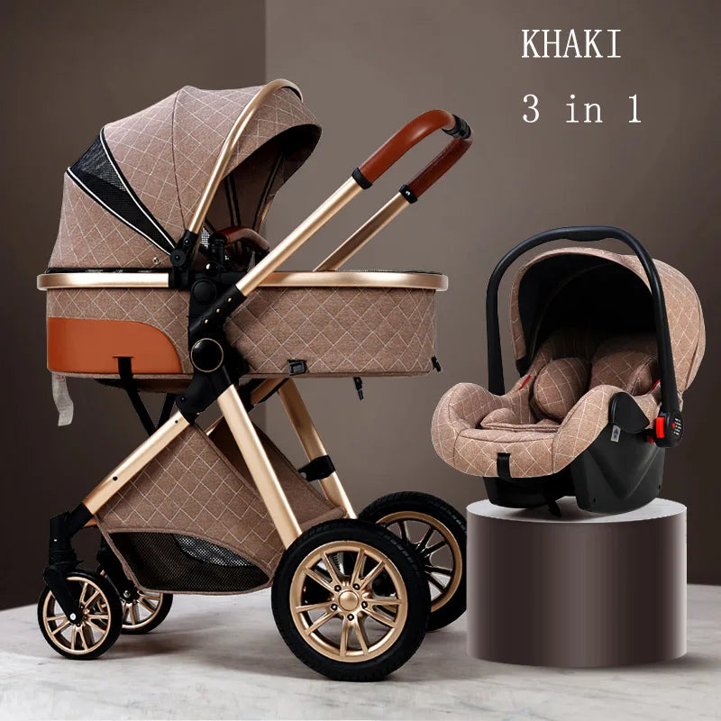 Luxury Baby Stroller 3 in 1 High Landscape Baby Cart Can Sit Can Lie Portable Pushchair Baby Cradel Infant Carrier