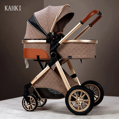 Luxury Baby Stroller 3 in 1 High Landscape Baby Cart Can Sit Can Lie Portable Pushchair Baby Cradel Infant Carrier