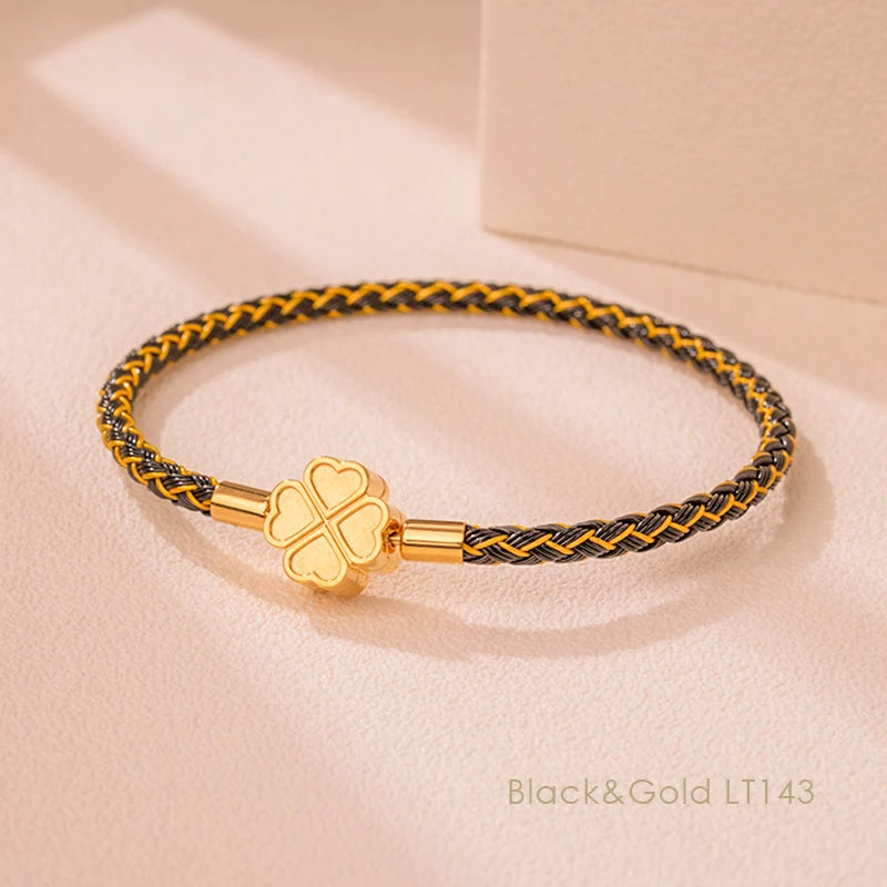 MOONLIGHT Fashion Classic Four-Leaf Clover Bracelet for Women Stainless Steel Braided Bracelet Female Jewelry Gift 10 Colors