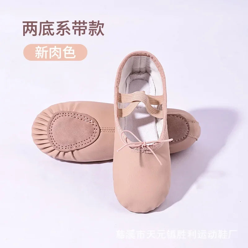 Women's Ballet Slippers for Woman Danseuse PU Leather Professional Dancers for Girls Kids Soft Sole Children Toddler Dance Shoes