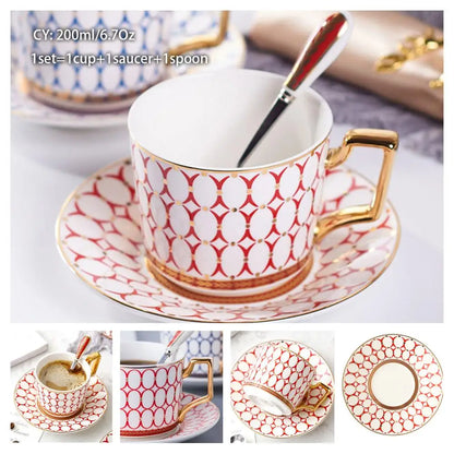 Europe Bone China Coffee Cup Saucer Spoon Set 200ml Luxury Ceramic Mug Top-grade Porcelain Tea Cup Cafe Teaware Party Drinkware