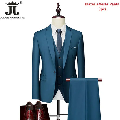 M-6XL 15 Colors ( Jacket+Vest+Pants ) Formal Business Office Men's Suits Groom Wedding Dress Party Dress Solid color Suit