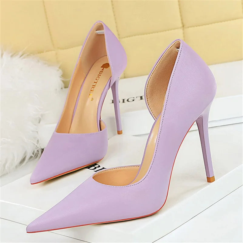 10 Colors Women 10.5cm High Heels Blue Pumps Lady Wedding Evening Party Purple Peach Heels Silk Satin Nightclub Prom Dress Shoes