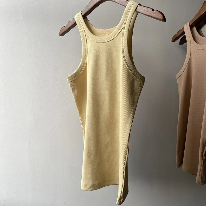 Nordic Style Casual Female Bottoming Tops New Organic Cotton Tank Thread Solid Slim Stretch Women Fashion Vest/camis