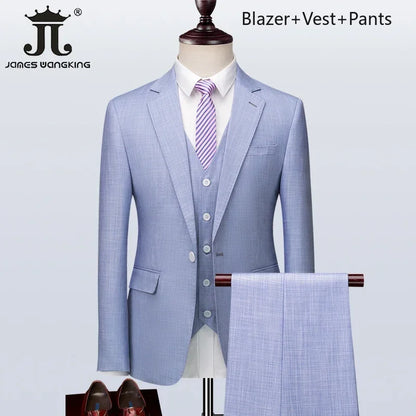 S-5XL ( Blazer + Vest + Pants ) Boutique British Style Mens Suit Plaid Groom Wedding Dress Business Casual Formal Suits 3Pcs Set