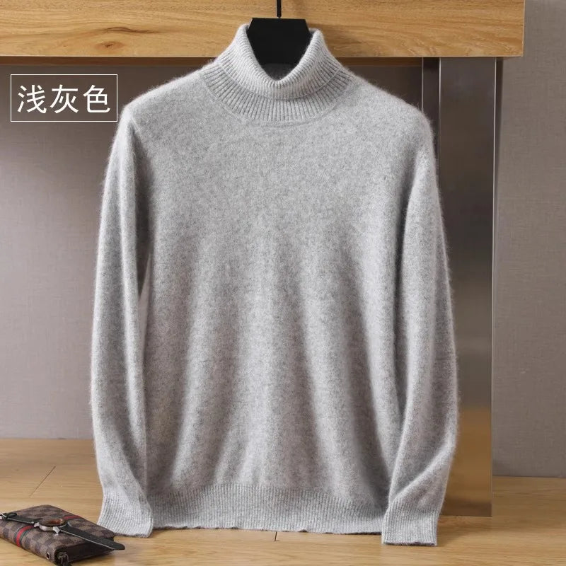 Men's 100% pure Mink velvet Cashmere Sweater High Lapels Pullovers Knitted Winter New Tops Long Sleeve High-End Jumpers