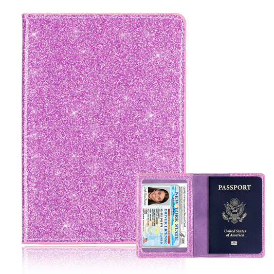 Glittery Passport Holder for Women, PU Leather Travel Wallet Passport Wallet Organizer For Women