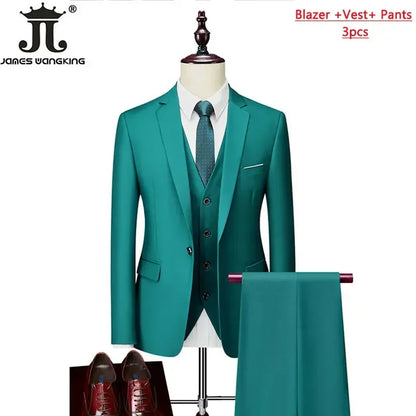 M-6XL 15 Colors ( Jacket+Vest+Pants ) Formal Business Office Men's Suits Groom Wedding Dress Party Dress Solid color Suit