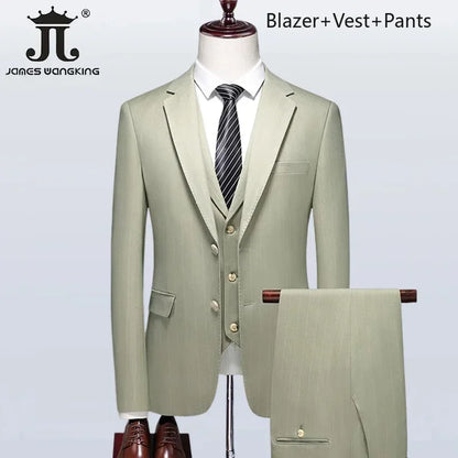 S-5XL ( Blazer + Vest + Pants ) Boutique British Style Mens Suit Plaid Groom Wedding Dress Business Casual Formal Suits 3Pcs Set