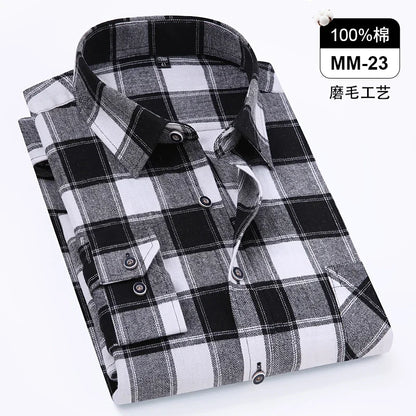 Men's 100% Pure Cotton Flannel Soft Regular-fit Long Sleeve Brushed Shirt Single Pocket Comfortable Casual Plaid Shirts S-8XL