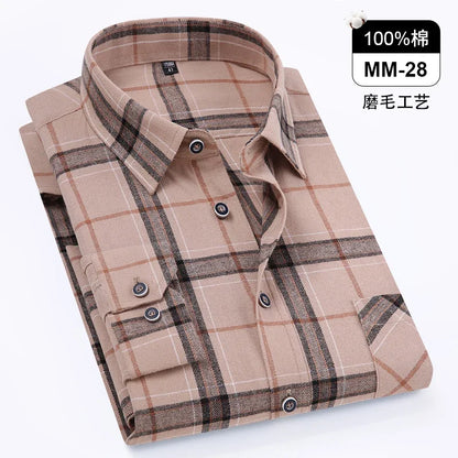 Men's 100% Pure Cotton Flannel Soft Regular-fit Long Sleeve Brushed Shirt Single Pocket Comfortable Casual Plaid Shirts S-8XL