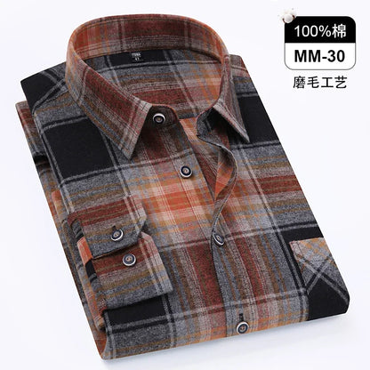 Men's 100% Pure Cotton Flannel Soft Regular-fit Long Sleeve Brushed Shirt Single Pocket Comfortable Casual Plaid Shirts S-8XL