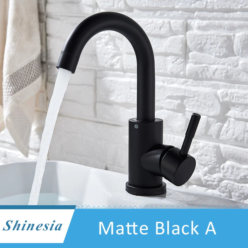 Shinesia Bathroom Basin Faucet Matte Black Series for Sink Vessel Stainless Steel Hot and Cold Water Mixer Tap Crane