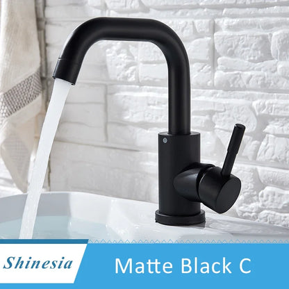 Shinesia Bathroom Basin Faucet Matte Black Series for Sink Vessel Stainless Steel Hot and Cold Water Mixer Tap Crane