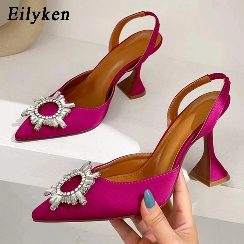 Eilyken Autumn Design Silk Women Pumps Crystal Strange Style High Heels Comfortable Party Wedding Bride Shoes