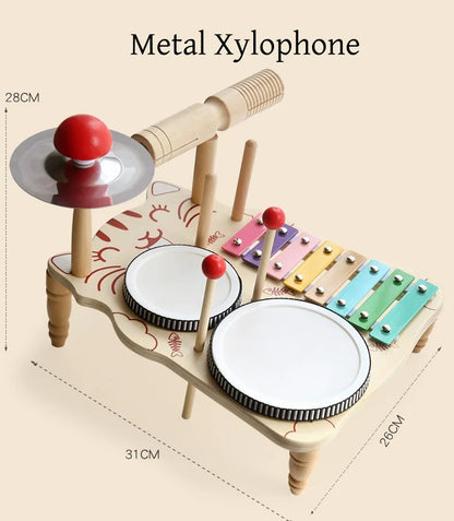 Wooden Xylophone Drum Set For Toddlers,Montessori Baby Musical Instruments Toys, Drum Set Percussion Instruments Musical Toys