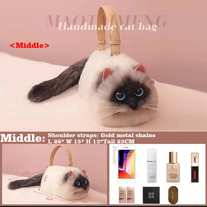 Women Exquisite Shoulder Underarm Bags Siamese Cat Bag Plush Cute Plush Crossbody Bag Female Winter Autumn Handbags Hot