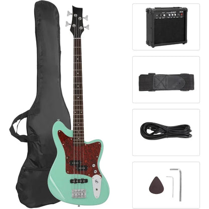 Electric Bass Guitar 4 String Beginner Kit W/20w Amp, Full Size Bass with Digital Tuner,Amp Cable, Strap, Electric Bass Guitar