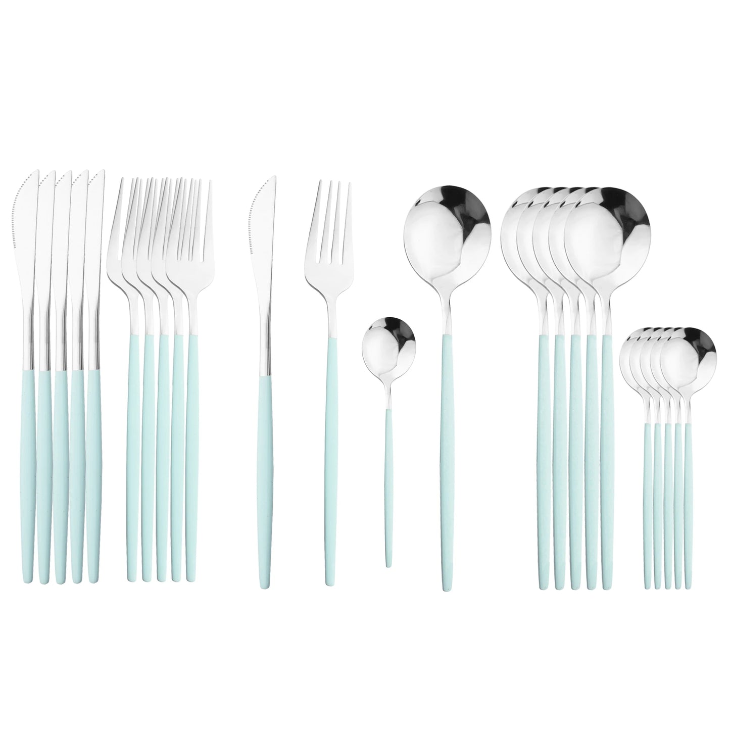 24Pcs Stainless Steel Dinnerware Set Kitchen Green Gold Cutlery Set Knife Fork Spoon Flatware Tableware Western Silverware Set