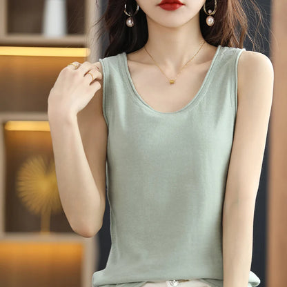 SZDYQH Summer 100% Cotton Tank Tops Base Wild Short Paragraph Loose Solid Vest Female Outerwear Women's Knit Pullover Tank Top