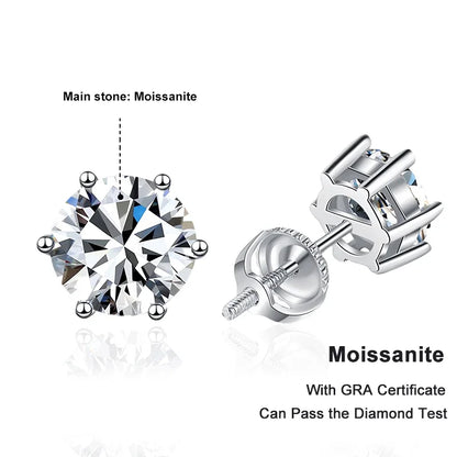 Tezzc 1ct 2ct Moissanite Earrings Studs for Women Men Screw Ear Stud 925 Silver With White Gold Plated Earring Fine Jewelry