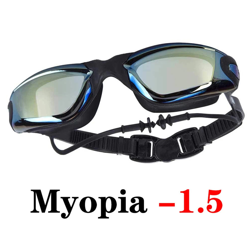 Adult Myopia Swimming Goggles Earplug Professional Pool Glasses Anti Fog Men Women Optical Waterproof Eyewear Diopter