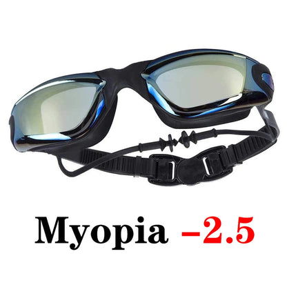 Adult Myopia Swimming Goggles Earplug Professional Pool Glasses Anti Fog Men Women Optical Waterproof Eyewear Diopter