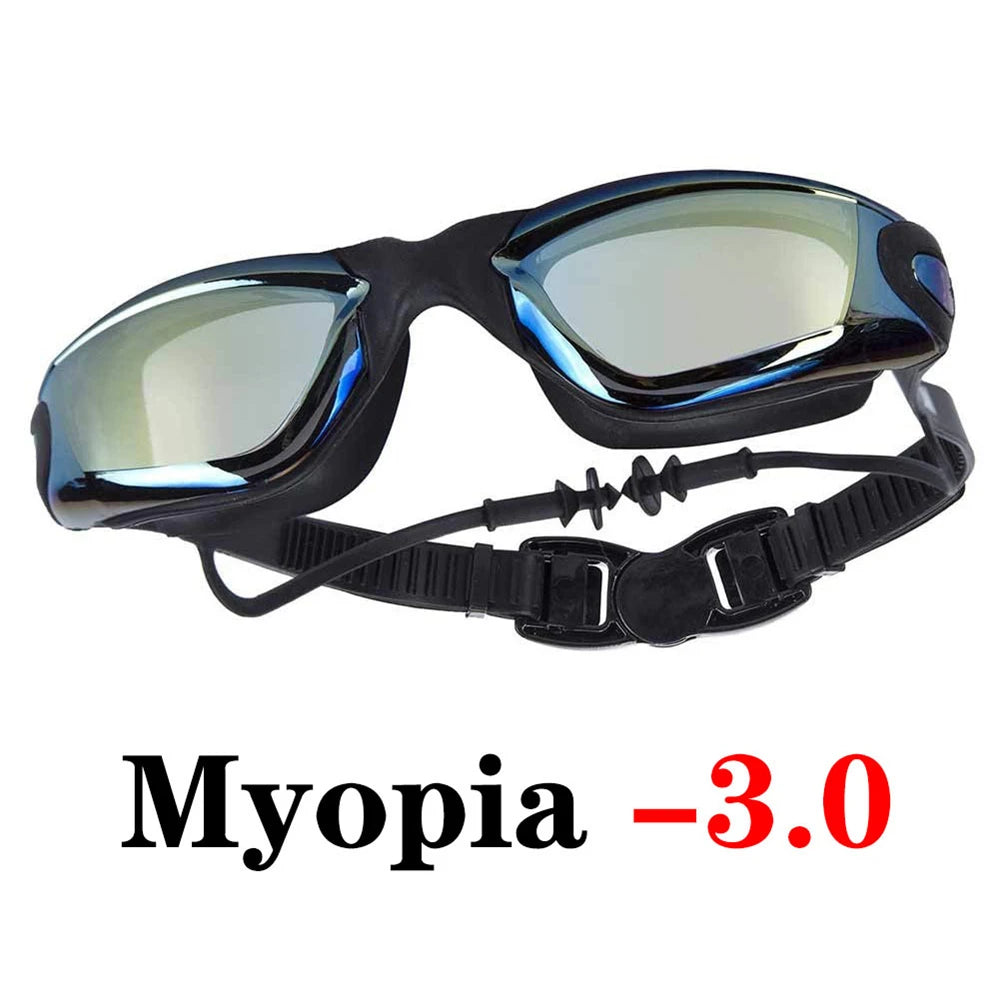 Adult Myopia Swimming Goggles Earplug Professional Pool Glasses Anti Fog Men Women Optical Waterproof Eyewear Diopter