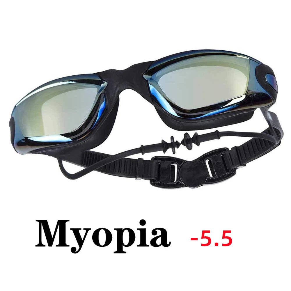 Adult Myopia Swimming Goggles Earplug Professional Pool Glasses Anti Fog Men Women Optical Waterproof Eyewear Diopter