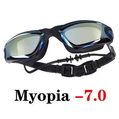 Adult Myopia Swimming Goggles Earplug Professional Pool Glasses Anti Fog Men Women Optical Waterproof Eyewear Diopter