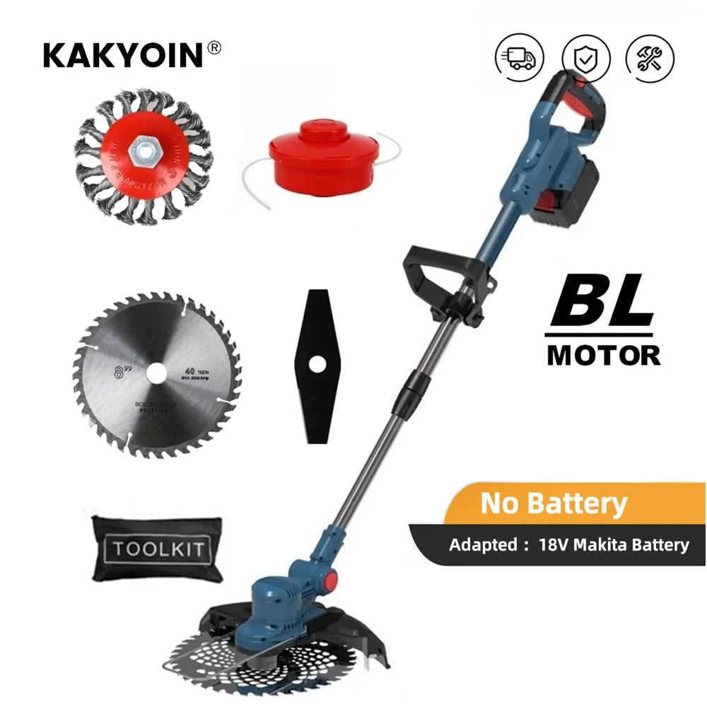 KAKYOIN Brushless Electric Lawn Mower Cordless Grass Trimmer Branches Shrub Pruning Cutter Garden Tools For Makita 18V Battery