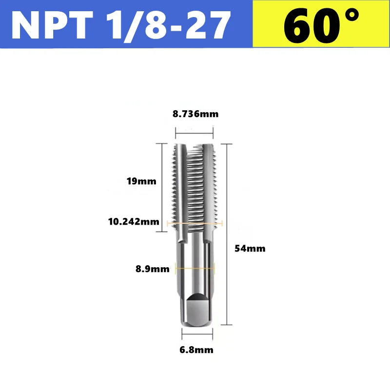 G NPT 55 °/60 ° HSS pipe thread tap 1/8 1/4 3/8 1/2 3/4 1 inch 2 inches, used for internal thread tapping tools in water pipes