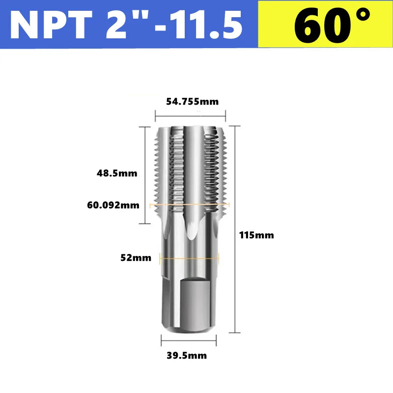 G NPT 55 °/60 ° HSS pipe thread tap 1/8 1/4 3/8 1/2 3/4 1 inch 2 inches, used for internal thread tapping tools in water pipes