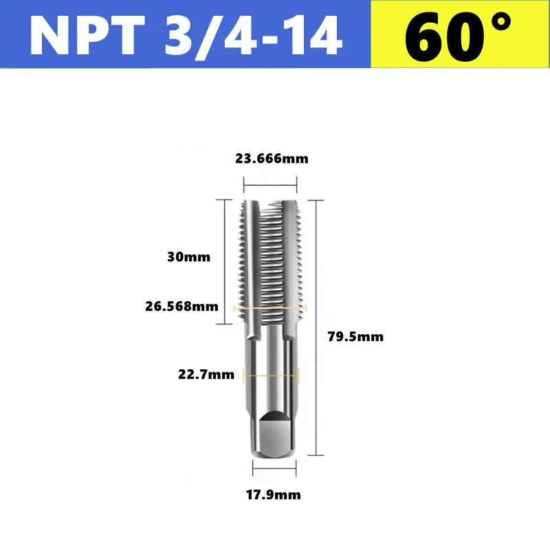 G NPT 55 °/60 ° HSS pipe thread tap 1/8 1/4 3/8 1/2 3/4 1 inch 2 inches, used for internal thread tapping tools in water pipes