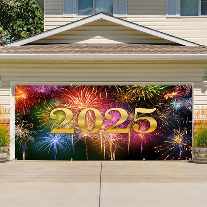 Happy New Year Garage Door Decorations Backdrop Large Garage Door Cover Banner Outdoor Indoor Wall Courtyard Photo Background