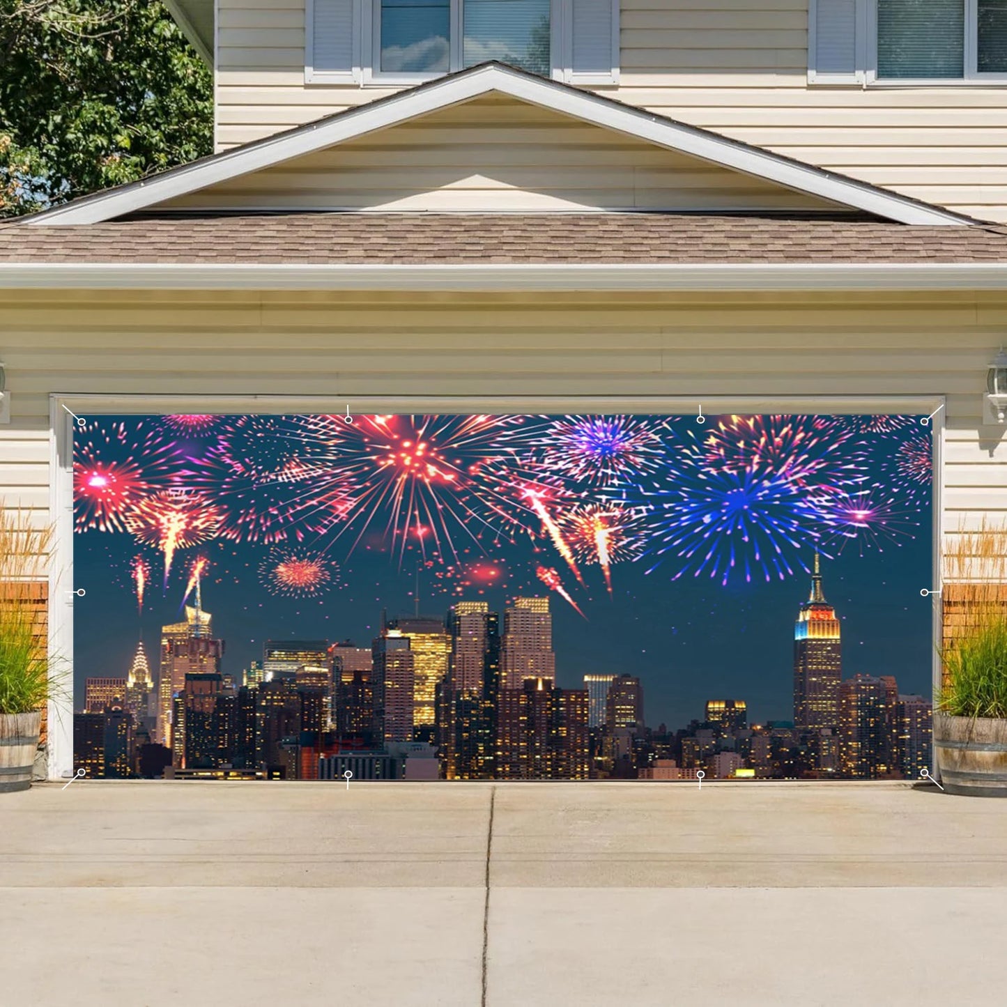 Happy New Year Garage Door Decorations Backdrop Large Garage Door Cover Banner Outdoor Indoor Wall Courtyard Photo Background