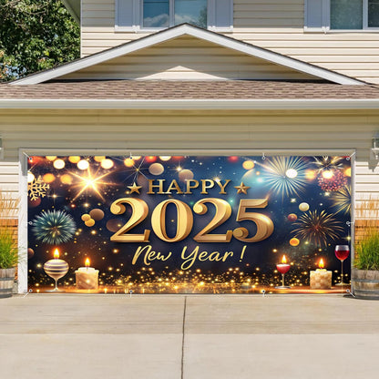 Happy New Year Garage Door Decorations Backdrop Large Garage Door Cover Banner Outdoor Indoor Wall Courtyard Photo Background