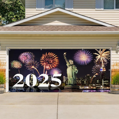 Happy New Year Garage Door Decorations Backdrop Large Garage Door Cover Banner Outdoor Indoor Wall Courtyard Photo Background