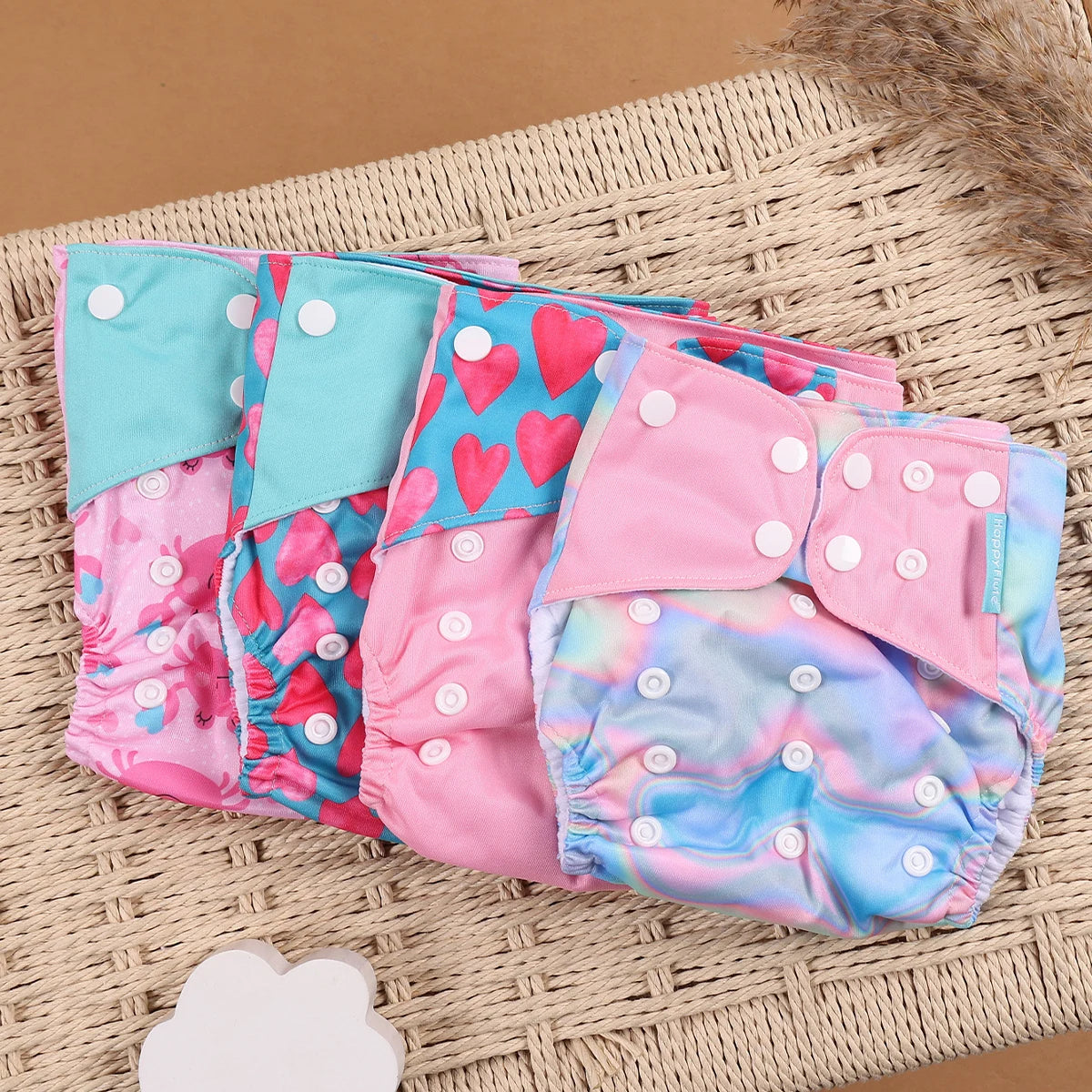 Happyflute 4Pcs/Set Eco-Friendly Cloth Diaper Ecological Reusable Baby Diapers