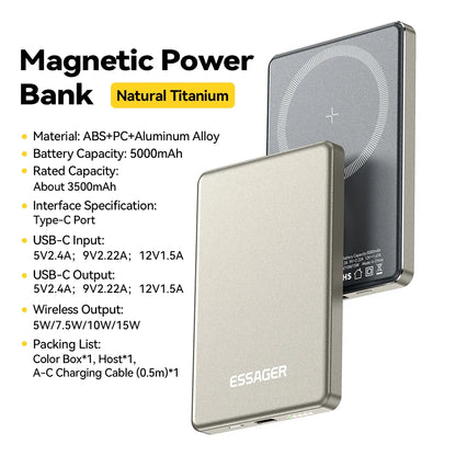 Essager Thin Wireless Power Bank Magnetic 20W 5000mAh Portable Fast Charging External Battery for Magsafe For iPhone 15 14 13 12