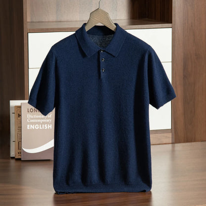 High End Men's 100% Cashmere T-shirt POLO Collar Pullover Shirt Casual Business Knitted Short Sleeved Summer Half Sleeved Top