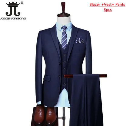 S-6XL Blazer Vest Pants High-end Brand Solid Color Formal Business Office Suit Three-piece Set Groom Wedding Show Dress Party