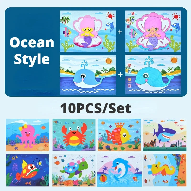 10Pcs 3D EVA Foam Sticker Puzzle Game DIY Cartoon Animal Craft Toys Kids Drawing Toy Learning Education Toys for Children Gifts